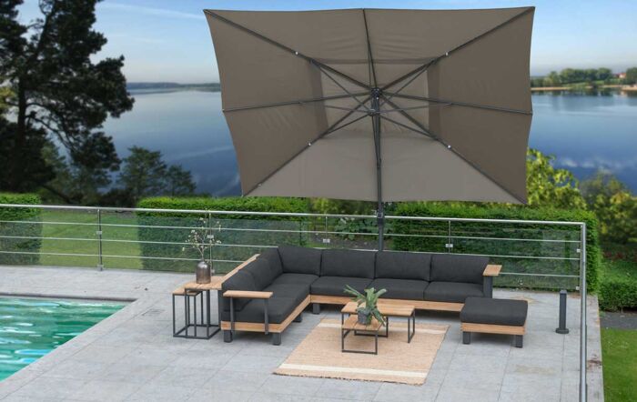 4 Seasons Outdoor Hacienda 300 x 400 cm Parasol with 125kg Siesta Granite Grey Base with Wheels - Taupe