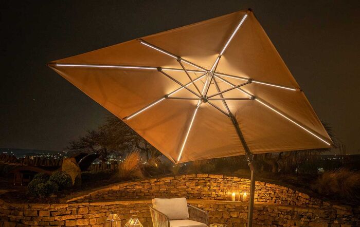 Platinum 3m Glow Cantilever Tilting Parasol in Taupe - Includes Granite Base