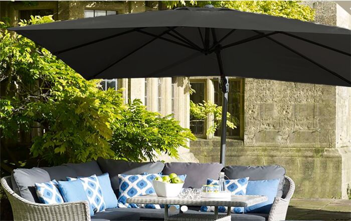 Bramblecrest Lichfield 2.7m Square Grey Cantilever Parasol - includes Granite Base & Grey Protective Cover
