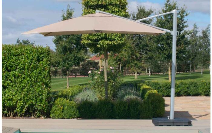 Maze Zeus 3.5m Beige Round Rotating Cantilever Parasol with LED Lights and Base 