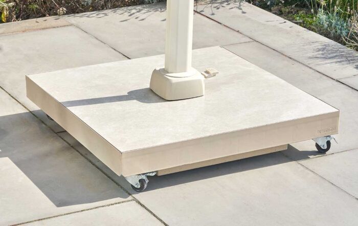 Platinum Challenger T2 3m Square Sandstone/Champagne Free Arm Parasol With Ceramica 90kg Wheeled Base