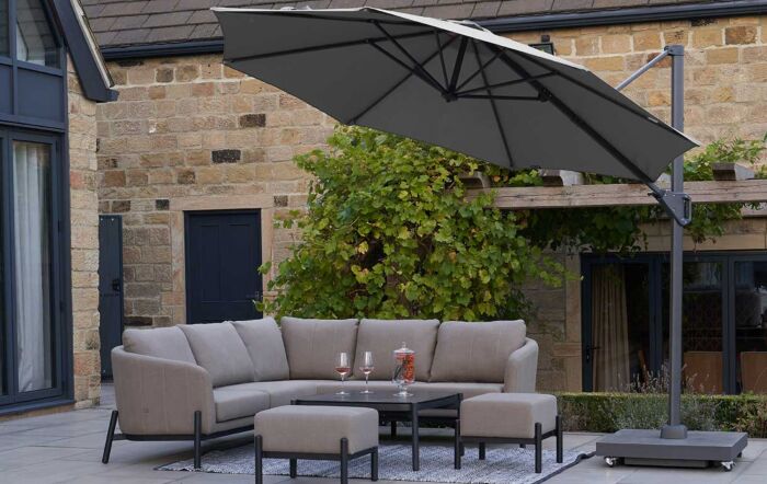 Platinum Voyager T1 3m Round Luna Grey Free Arm Parasol With 90kg Wheeled Base