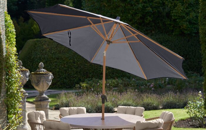 Platinum Riva Teak 3m Round Centre Pole Parasol - Anthracite