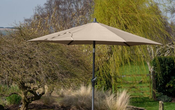 Platinum Riva 3mt Taupe Parasol & 40kg Ceramica Sandstone Wheeled Base