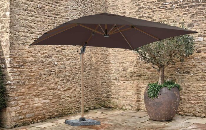 Bramblecrest Truro Wood Effect 3M Square LED Grey Parasol with Granite Base - FREE cover