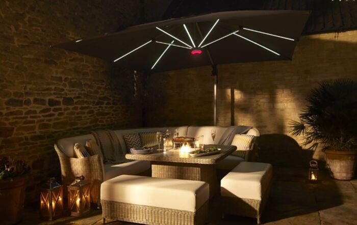 Bramblecrest Truro 3M Square LED Grey Parasol - includes Granite Base & Free Cover