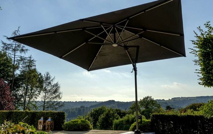 Bramblecrest Truro 3M Square LED Grey Parasol - includes Granite Base & Free Cover