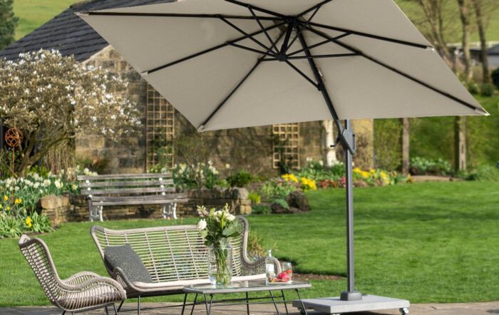 Platinum Voyager 3 x 2 Rectangular Champagne Free Arm Parasol & 90kg Wheeled Base & FREE Cover