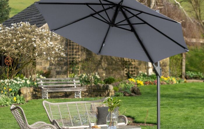 Platinum Voyager T1 3m Round Luna Grey Free Arm Parasol With 90kg Wheeled Base