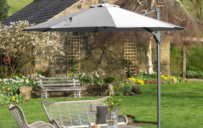 Platinum Voyager T1 3m Round Luna Grey Free Arm Parasol With 90kg Wheeled Base
