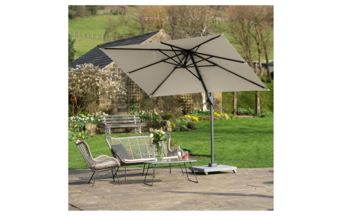 Platinum Voyager 3 x 2 Rectangular Champagne Free Arm Parasol & 90kg Wheeled Base & FREE Cover