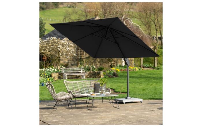 Platinum Voyager T2 2.7mt Square Anthracite Free Arm Parasol & 90kg Wheeled Granite Base