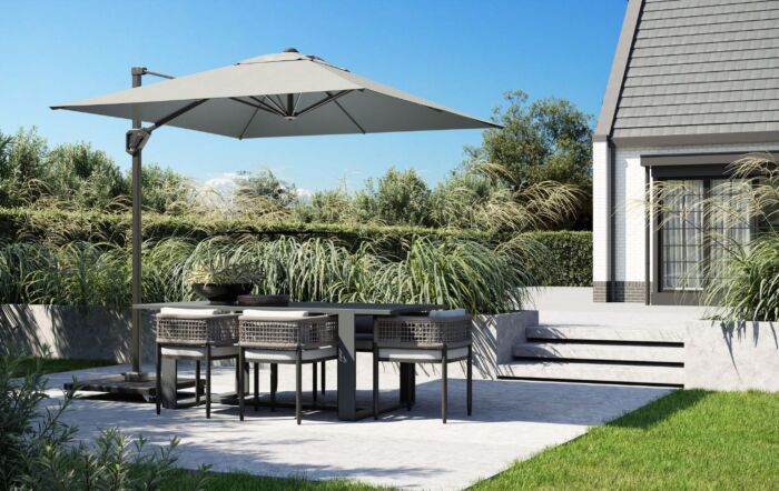 Platinum Voyager T1 3m x 2 m Rectangular Luna Grey Free Arm Parasol With 90kg Wheeled Base & FREE Cover