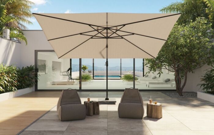 Platinum Voyager T1 3m x 2 m Rectangular Taupe Free Arm Parasol With 90kg Wheeled Base & FREE Cover