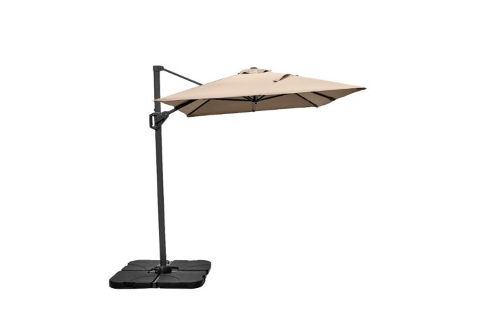 Platinum Voyager T1 3m x 2 m Rectangular Taupe Free Arm Parasol With 90kg Wheeled Base & FREE Cover