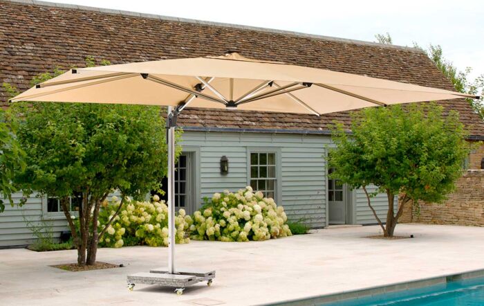 Bramblecrest Worcester 4m x 3m Rectangle Cantilever LED Parasol with Cover - Sand