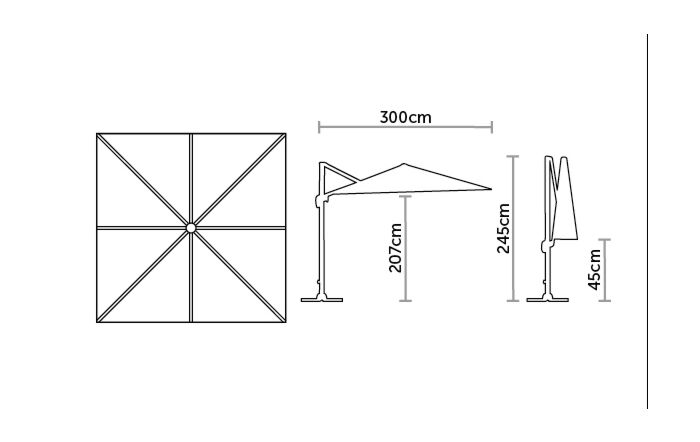 Bramblecrest Truro 3M Square LED Sand Parasol - includes Granite Base & Free Cover